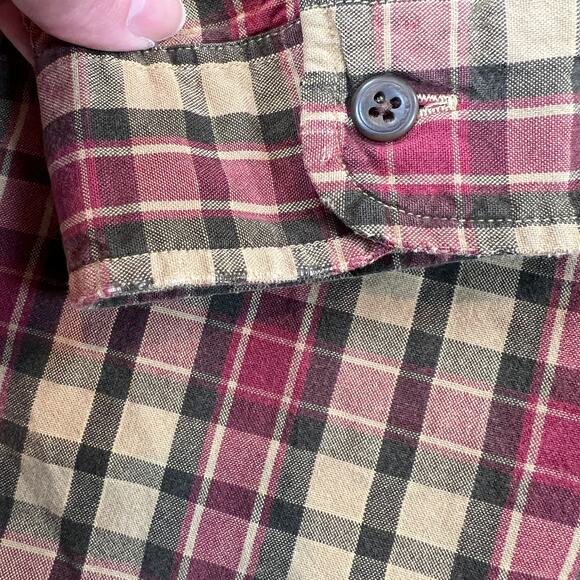 Abercrombie & Fitch Button Down Shirt Men's L Long Sleeve Red Olive Tan Plaid - Picture 8 of 10